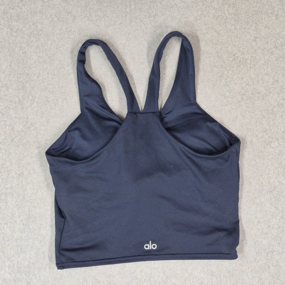 Alo Women Activewear Bra Medium Navy Wireless Racerback Crop Tank Shelf Bra